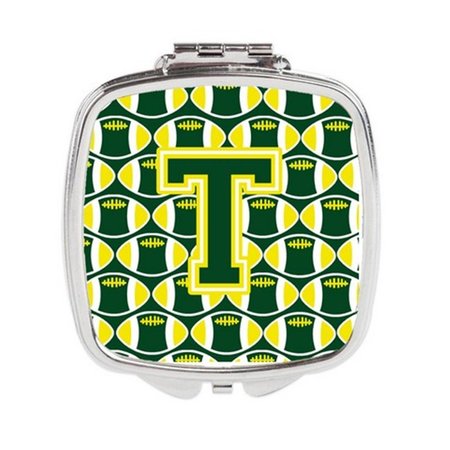 CAROLINES TREASURES Letter T Football Green and Yellow Compact Mirror CJ1075-TSCM